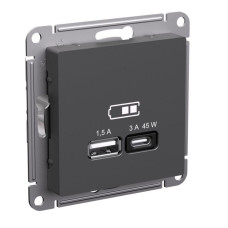 Розетка USB AtlasDesign тип A+C 45Вт высокоскор. ЗУ QC PD механизм базальт SE ATN001429