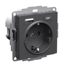 Розетка AtlasDesign 16А с 2-мя заряд. устройствами USB тип A+C 5В/2.4А/3.0А 2х5В/1.5А механизм базальт SE ATN001432