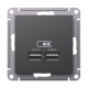 Розетка USB AtlasDesign тип A+A 5В/2.1А 2х5В/1.05А механизм базальт SE ATN001433