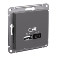 Розетка USB AtlasDesign тип A+C 5В/2.4А 2х5В/1.2А механизм базальт SE ATN001439