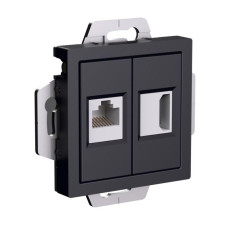 Розетка 2-м AtlasDesign HDMI+RJ45 кат.5E механизм карбон SE ATN001082