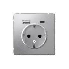 Розетка ArtGallery 16А с 2-мя заряд. устройствами USB A+C 5В/2.4А/3А 2х5В/1.5А механизм алюм. SE GAL000332