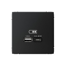 Розетка USB ArtGallery тип A+C 45Вт QC PD высокоскор. ЗУ механизм карбон SE GAL001029