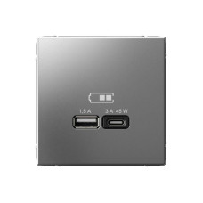 Розетка USB ArtGallery тип A+C 45Вт QC PD высокоскор. ЗУ механизм сталь SE GAL000929