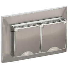 Розетка 2-м SKANDY 16А IP44 с крышкой в сборе SK-R12N никель IEK SK-R26-16-44-K50-F