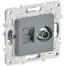 Розетка двойная TV+RJ45 кат.6E SKANDY SK-A15Gr сер. IEK SK-AK20-2-K03