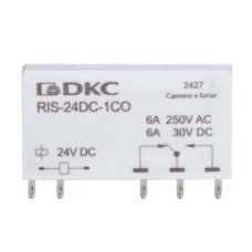 Реле миниатюрное ультратонкое 1CO ком. ток 6А AgSnO2 напряжение 24В DC DKC RIS-24DC-1CO