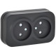 Розетка 2-м ОП GLORY РСш22-2-ХЧм 10А без заземл. защ. шторки черн. матов. IEK ERH23-K02M-10