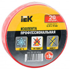 Изолента ПВХ 0.18х19мм красн. (рул.20м) IEK UIZ-20-10-K04