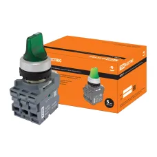 Переключатель на 2 положения с фиксацией M2SS1-21G короткая ручка(LED) d22мм/220B 1з+1р зеленый TDM