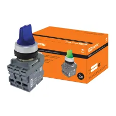 Переключатель на 2 положения с фиксацией M2SS1-21L короткая ручка(LED) d22мм/220B 1з+1р синий TDM