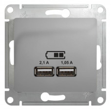 Розетка USB 2-м СП Glossa тип A+A 5В/2100мА 2х5В/1050мА механизм алюм. SE GSL000333