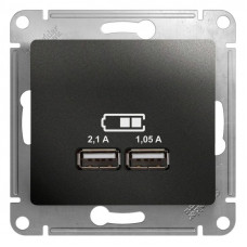 Розетка USB 2-м СП Glossa тип A+A 5В/2100мА 2х5В/1050мА механизм антрацит SE GSL000733