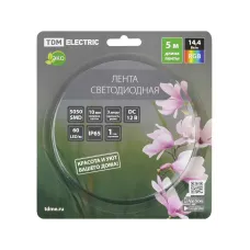 Лента светодиодная SMD5050-60 LED/м-IP65-12 В-14,4 Вт/м-RGB (5 м) блистер TDM