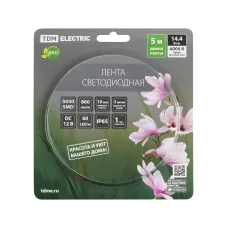 Лента светодиодная SMD5050-60 LED/м-IP65-12 В-14,4 Вт/м-6000 К (5 м) блистер TDM