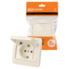 Розетка с крышкой 2П+З 16А IP44 сл. кость 
