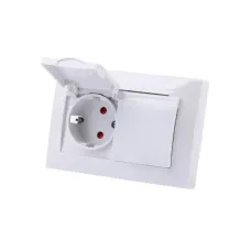 Розетка двойная 2П+З с защ. шт. и крышкой 16А 250В IP44 белая 
