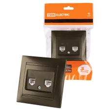 Розетка телефонная RJ11 + компьютерная RJ45 бронза 