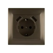 Розетка 2П+З 16А 250В + 2 USB порта 2,1А 5В бронза 