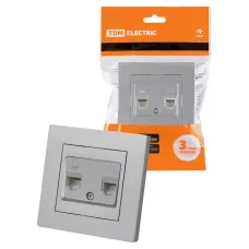 Розетка телефонная RJ11 + компьютерная RJ45 серебр. металлик 