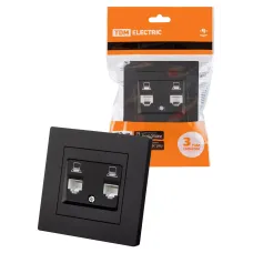 Розетка компьютерная двойная RJ45 черная 