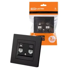 Розетка телефонная RJ11 + компьютерная RJ45 черная 