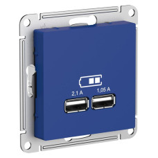 Розетка USB AtlasDesign тип A+A 5В/2.1А 2х5В/1.05А механизм аквамарин SE ATN001133