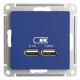 Розетка USB AtlasDesign тип A+A 5В/2.1А 2х5В/1.05А механизм аквамарин SE ATN001133