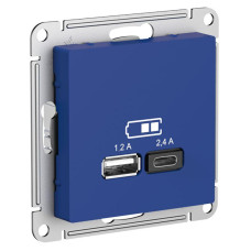 Розетка USB AtlasDesign тип A+C 5В/2.4А 2х5В/1.2А механизм аквамарин SE ATN001139