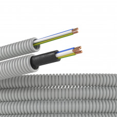 Электротруба ПВХ гибкая гофр. д.16мм, цвет серый, с проводом ПуВ 3х1,5мм? РЭК "ГОСТ+", 50м DKC 9P91650
