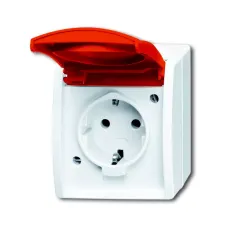 Розетка Schuko Ocean SM с красной крышкой IP44 бел. ABB 2083-0-0839