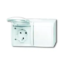 Розетка Schuko 2-м ОП Ocean 16А 250В горизонт. IP44 альпийский бел. ABB 2084-0-0727