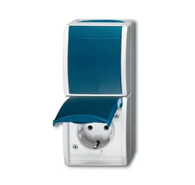Блок из 1-кл. переключателя и розетки SCHUKO для откр. монтажа IP44 серия ocean сер./сине-зел. ABB 1684-0-0316