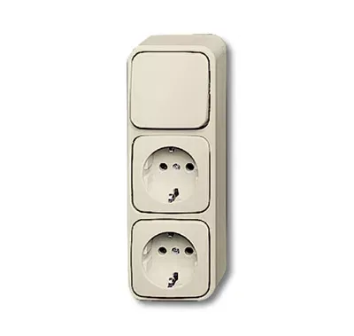 Блок из 1-кл. переключателя и 2-х розеток SCHUKO для откр. монтажа серия Busch-Duro 2000 AP сл. кость ABB 1686-0-0013
