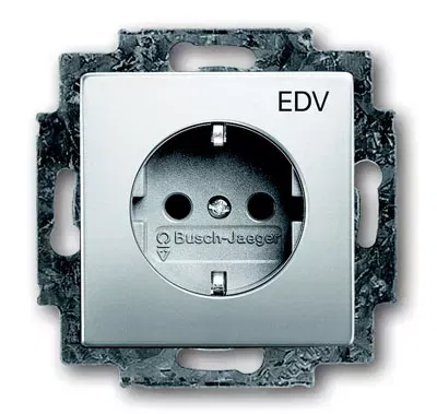Механизм розетки 1-м защ. шторки с заземл. марки "EDV" pur/сталь ABB 2013-0-5277