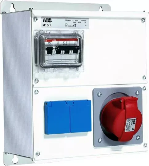 Бокс M16/1 CTFL с розетками и фланцами в сборе металл IP44 ABB 2CMA100019R1000