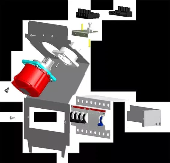 Бокс с разъемами в сборе CWF12K Schuko CEE 3P+N+E 16А ВДТ 30мА 2хВА 16А 10А ABB 2CMA177451R1000