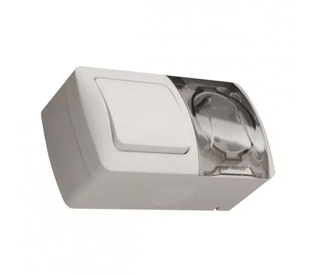 Выключатель-блок 1-кл. EVA + розетка с заземл. c крышкой IP54 ABB 554-011500-920