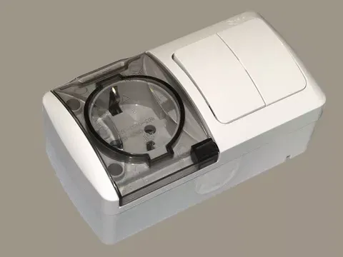 Выключатель-блок 2-кл. EVA + розетка с заземл. c крышкой IP54 ABB 554-011500-922
