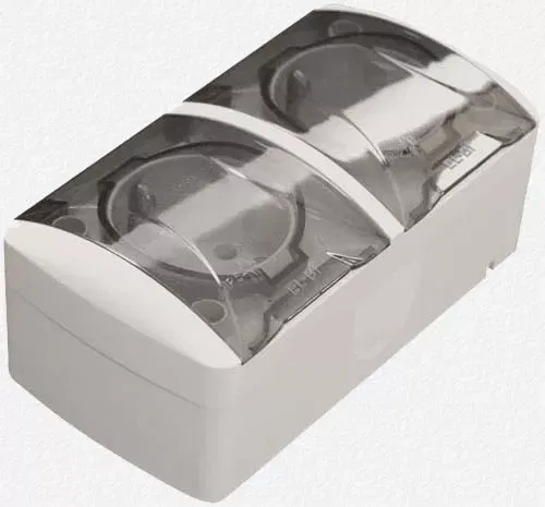Выключатель-блок 2-кл. EVA с подсветкой Led + роз. с заземл. с крышкой IP54 ABB 554-011500-923