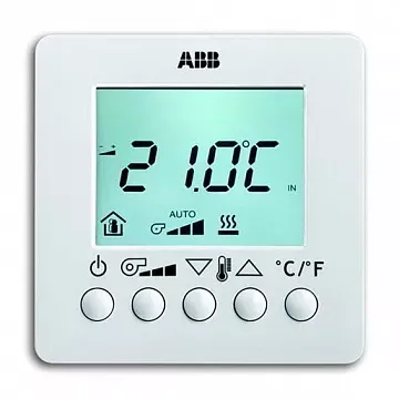 Термостат комнатный 6138/11-83-500 с ЖК-дисплеем для управления Fan- Coil SM серебристый алюм. ABB 6138-0-0005