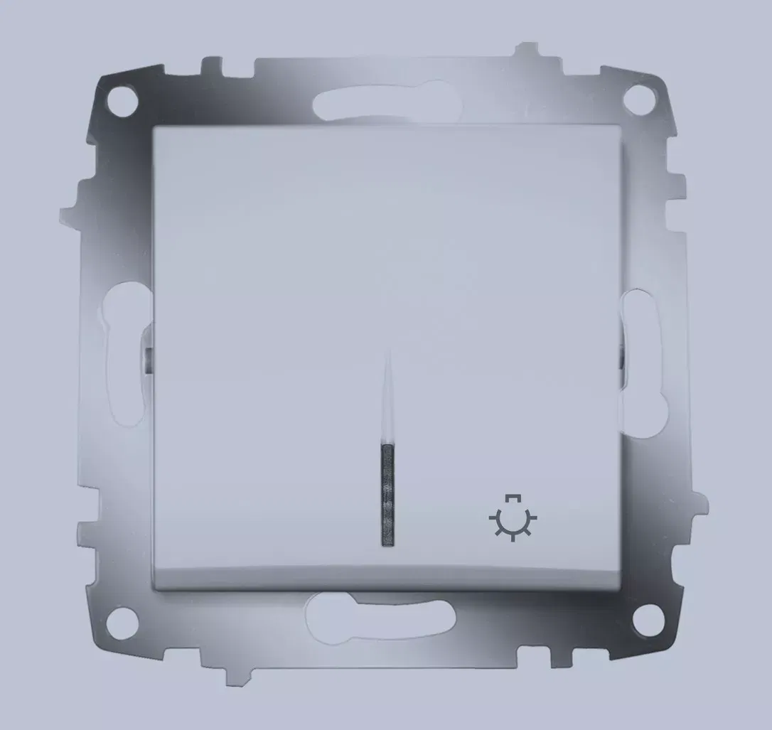 Выключатель кнопочный 1-кл. СП Cosmo 10А IP20 с подсветкой алюм. ABB 619-011000-206