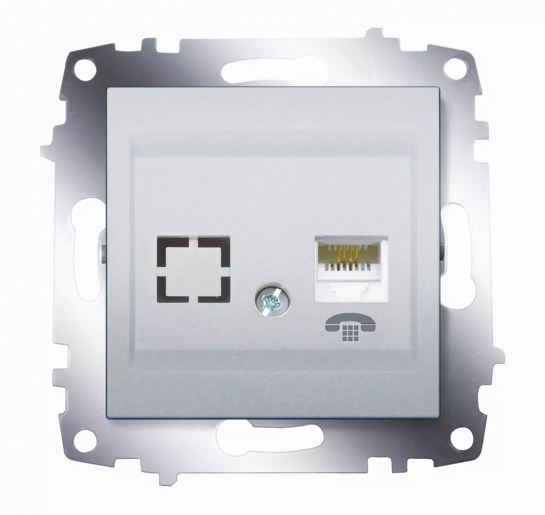 Механизм розетки телеф. 1-м Cosmo (RJ11 + гнездо) алюм. ABB 619-011000-221