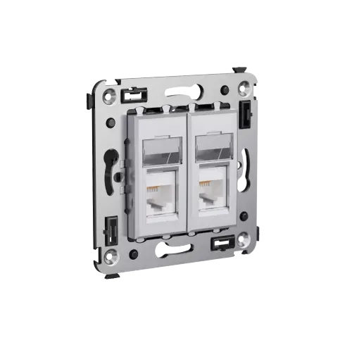 Компьютерная розетка RJ-45 в стену, кат.5e двойная, "Avanti", "Закаленная сталь" DKC 4404464