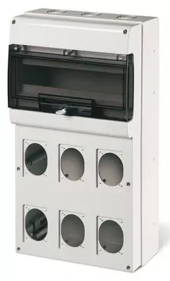 Корпус на 16 модулей и 6 постов с основанием 70х87 мм. Тип M550 DKC DIS6725616