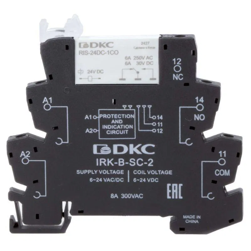 Реле интерфейсное 1CO ком. ток 6А AgSnO2 напряжение 12В AC/DC винтовые клеммы DKC IRK-12UC-1CO