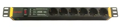 БРП 19" 16A с выключателем и защитой Вых: 6хSchuko, Вх:SchukoX2м DKC R519SH6OPSHSP