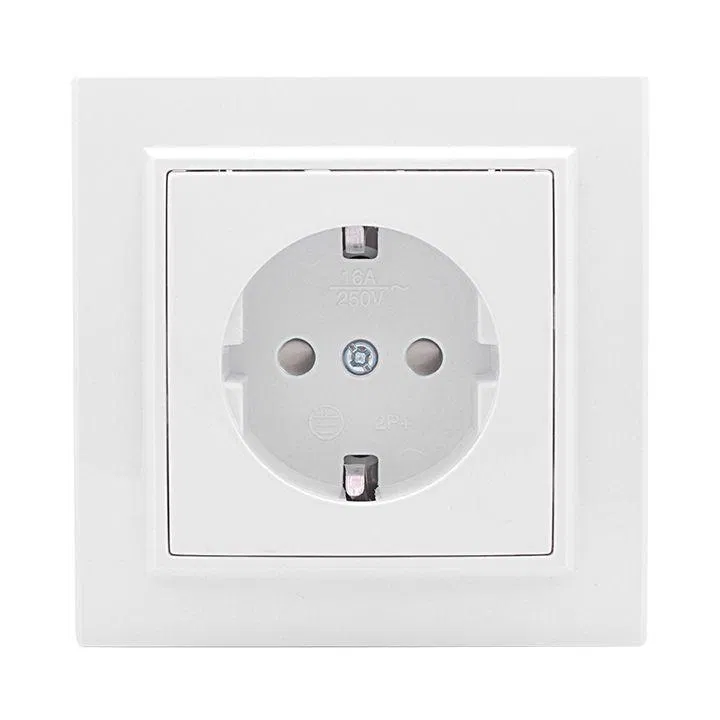 Розетка 1-м СП Минск 16А IP20 с заземл. защ. шторки бел. Basic EKF ERR16-028-100