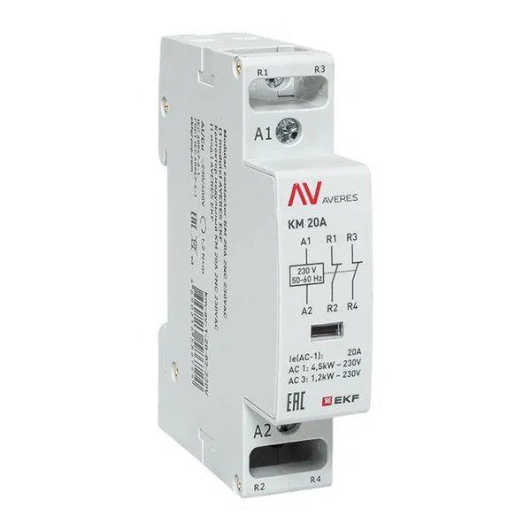 Контактор модульный КМ 20А 2NC 230В AC (1 мод.) AVERES EKF km-av-1-20-02-230V