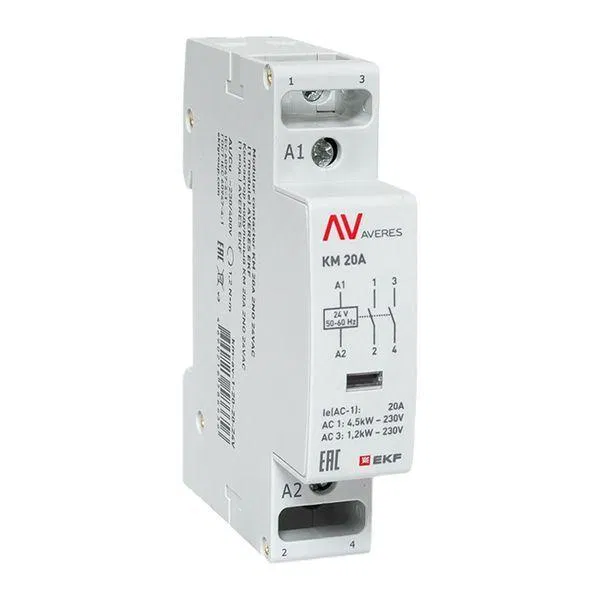 Контактор модульный КМ 20А 2NО 24В AC (1 мод.) AVERES EKF km-av-1-20-20-24V
